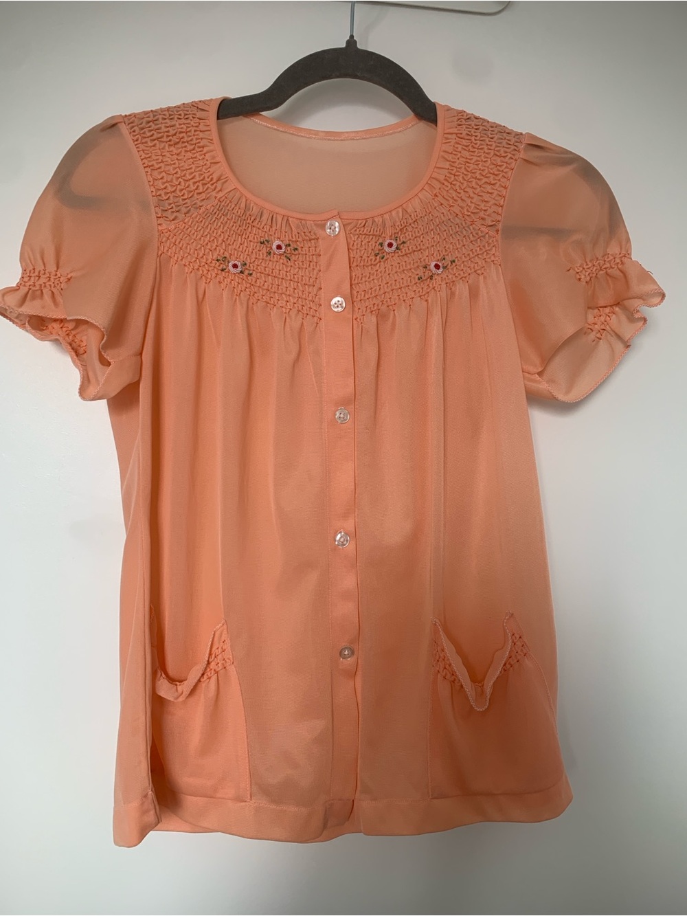 Vintage Cottagecore Peach embroidered peasant blouse